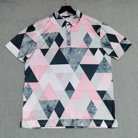 Yatta‎ Golf Polo Shirt Mens Medium Performance Stretch Abstract Geometric - Picture 2 of 14